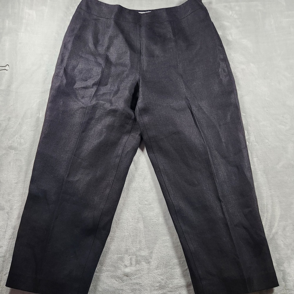 Talbots Womens Pants Black Irish Linen Wide Leg Cropped Capri Cruise Beach Sz 16
